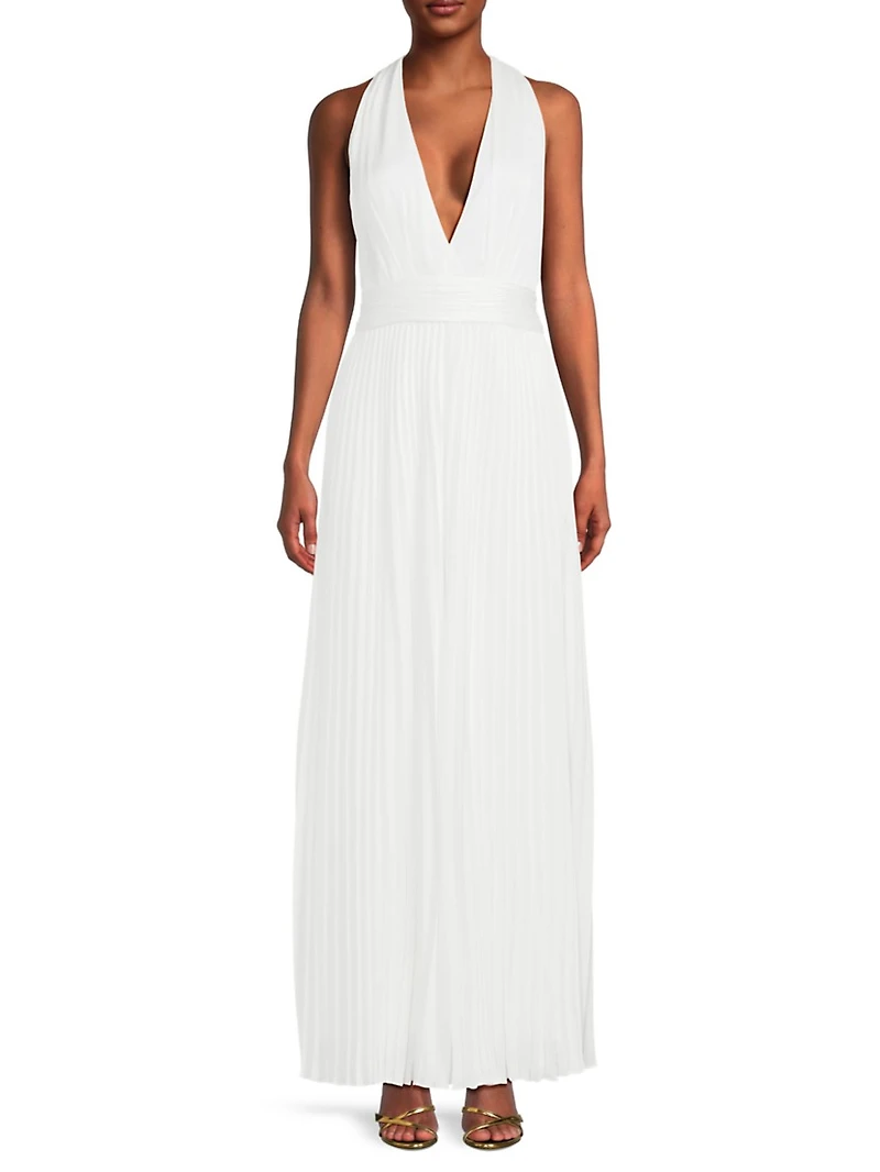 Pedra Pleated Satin Sleeveless Maxi Dress