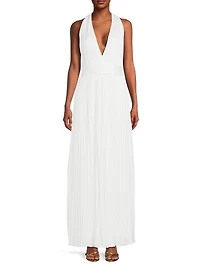 Pedra Pleated Satin Sleeveless Maxi Dress