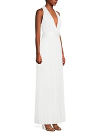 Pedra Pleated Satin Sleeveless Maxi Dress