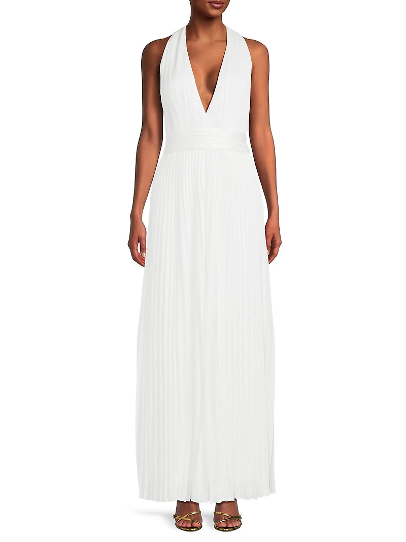 Pedra Pleated Satin Sleeveless Maxi Dress