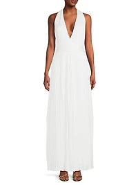 Pedra Pleated Satin Sleeveless Maxi Dress