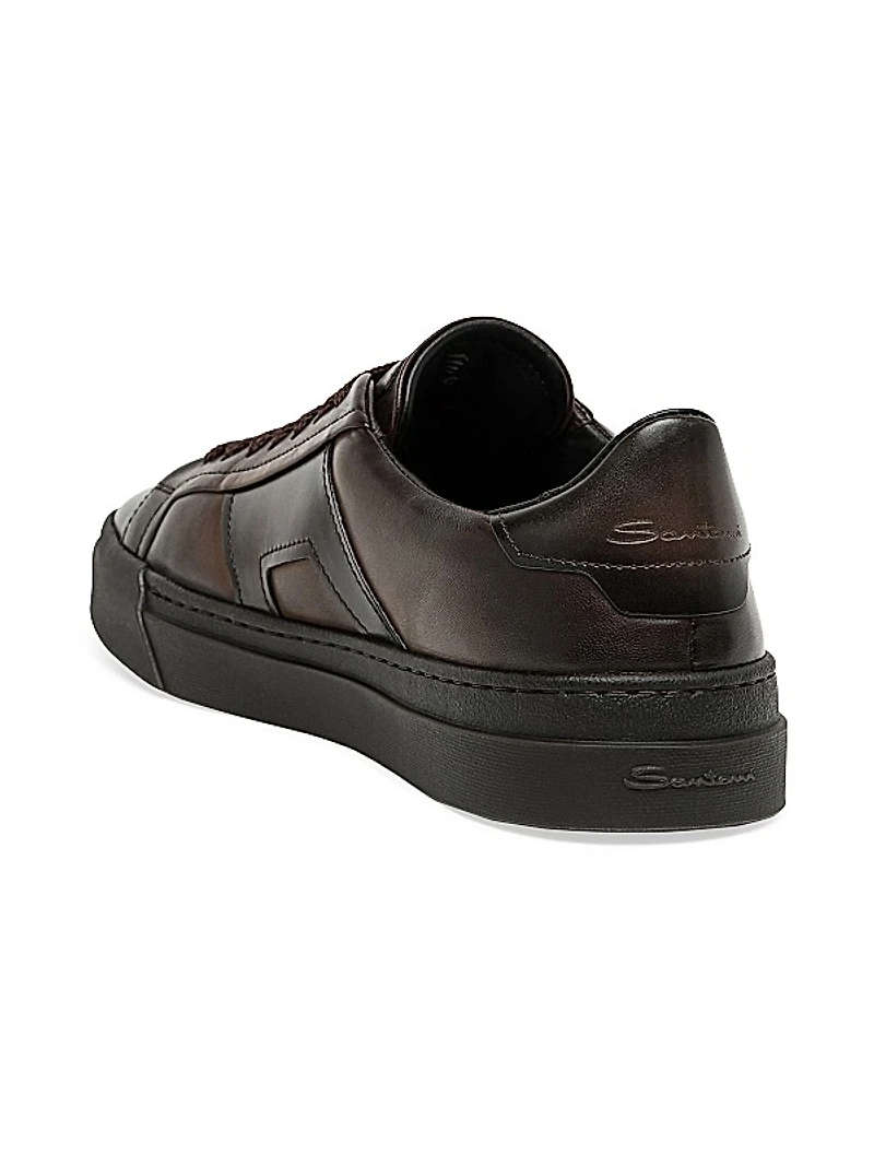 Double Buckle Leather Sneakers