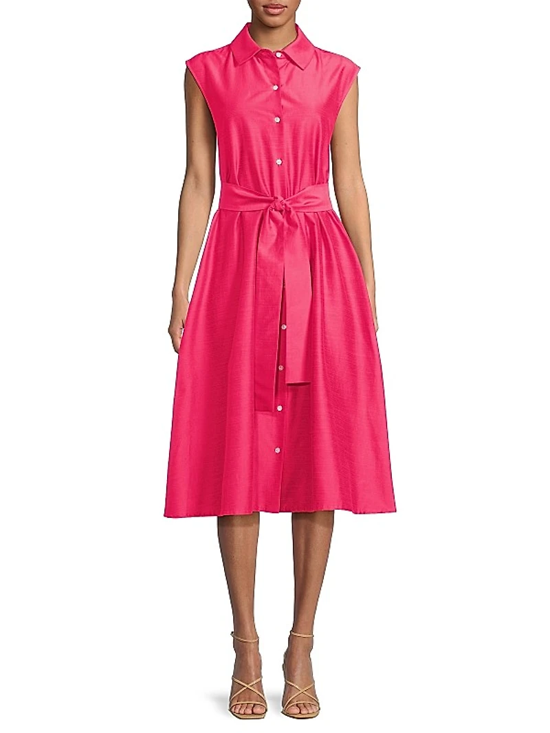 Belted Slubbed Cotton-Blend Dress