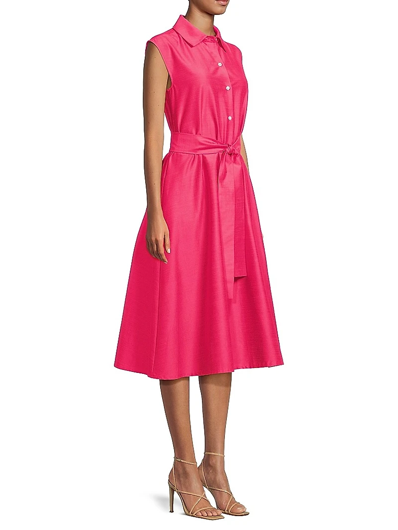 Belted Slubbed Cotton-Blend Dress