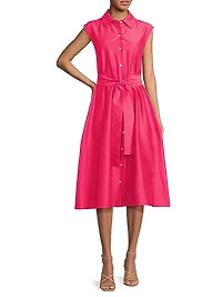 Belted Slubbed Cotton-Blend Dress
