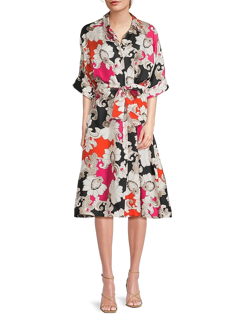 Cressida Belted Printed Silk Twill Shirtdress