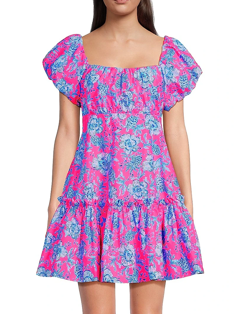 Nastia Floral Cotton Puff-Sleeve Minidress