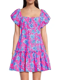 Nastia Floral Cotton Puff-Sleeve Minidress