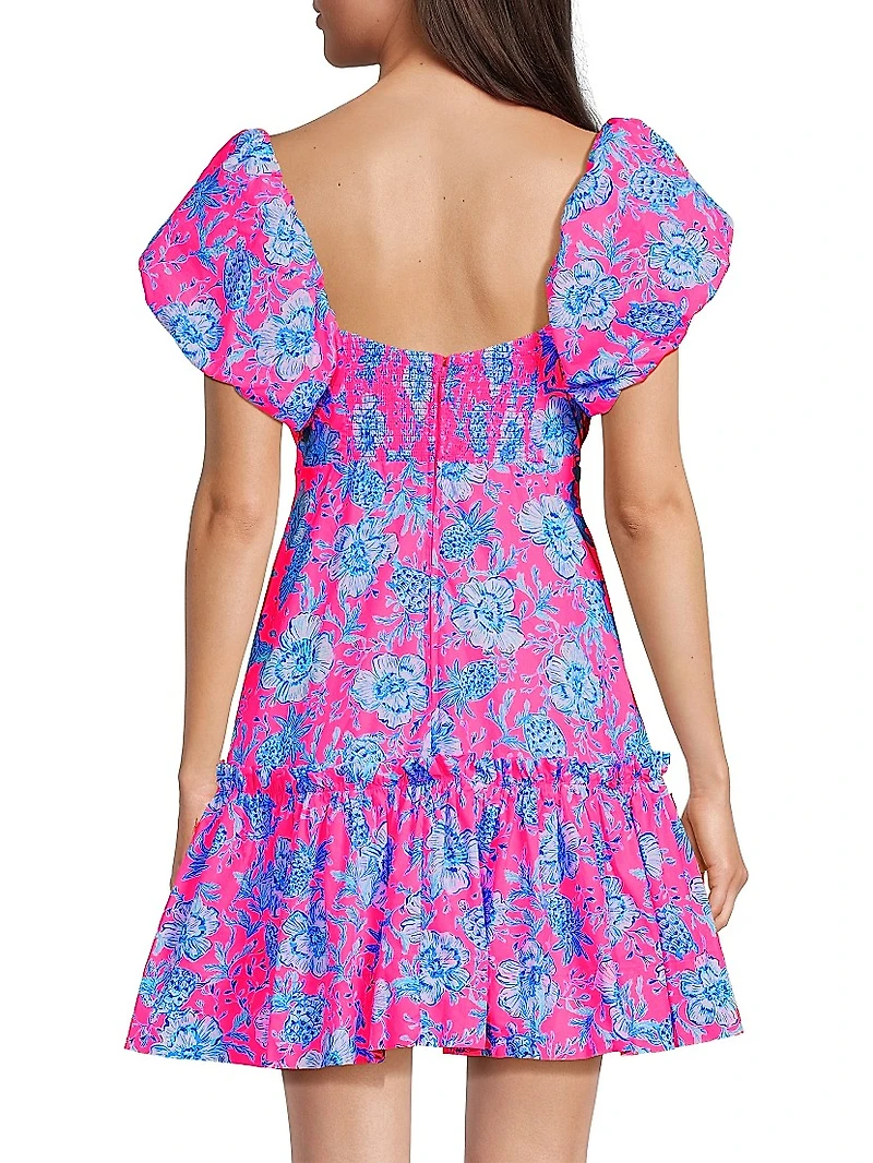 Nastia Floral Cotton Puff-Sleeve Minidress