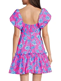Nastia Floral Cotton Puff-Sleeve Minidress