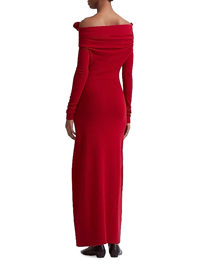 Lunaire Cashmere Rose Off-the-Shoulder Gown