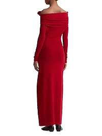Lunaire Cashmere Rose Off-the-Shoulder Gown