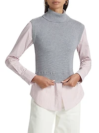 Aissa Striped Wool-Blend Mixed-Media Top