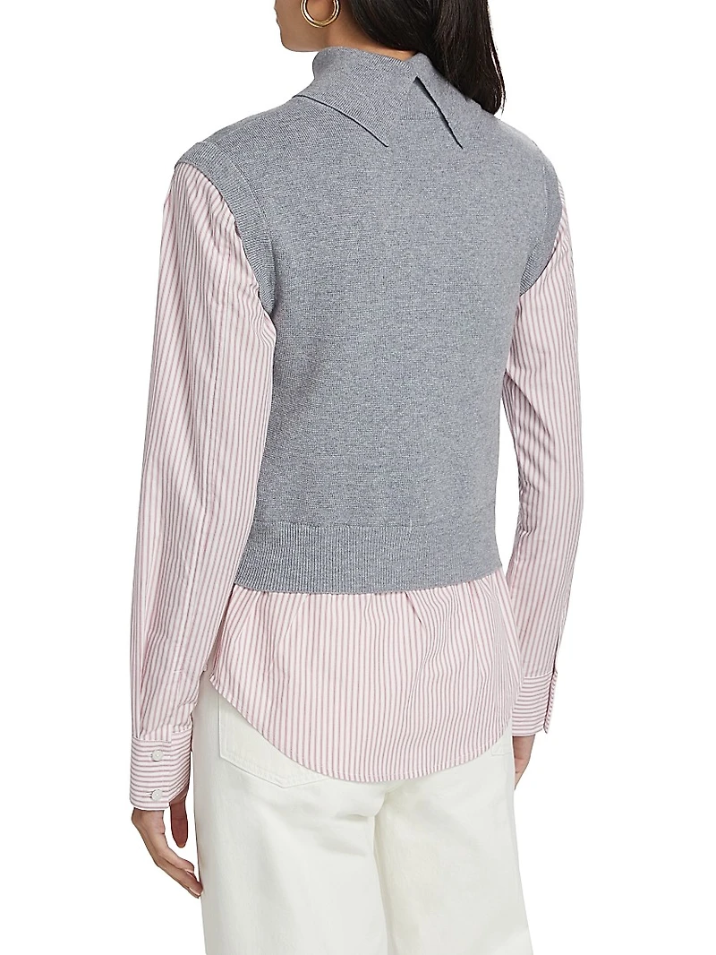 Aissa Striped Wool-Blend Mixed-Media Top