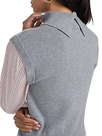 Aissa Striped Wool-Blend Mixed-Media Top