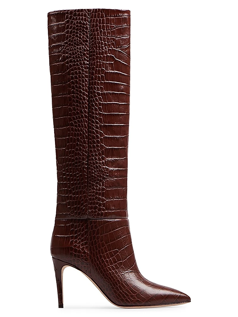 Stiletto 85MM Crocodile-Embossed Leather Boots