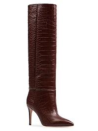 Stiletto 85MM Crocodile-Embossed Leather Boots