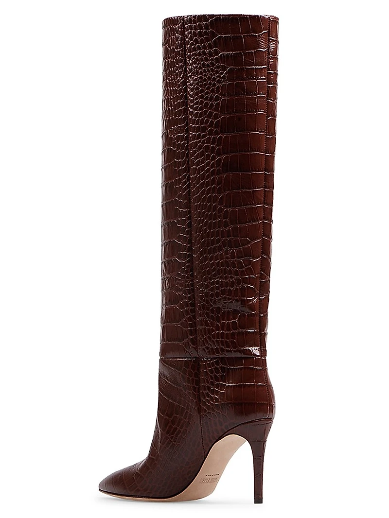Stiletto 85MM Crocodile-Embossed Leather Boots