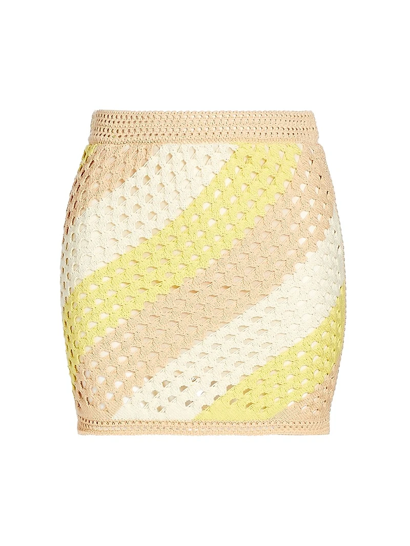 Cotton Striped Crochet Miniskirt