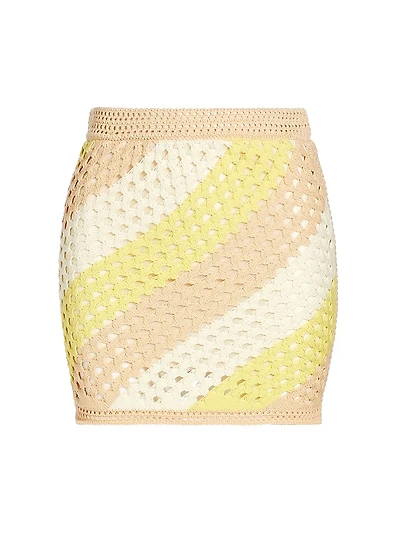 Cotton Striped Crochet Miniskirt