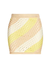 Cotton Striped Crochet Miniskirt