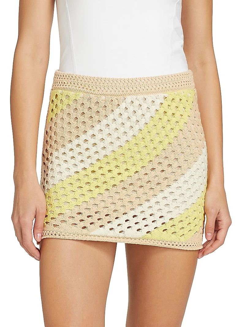 Cotton Striped Crochet Miniskirt