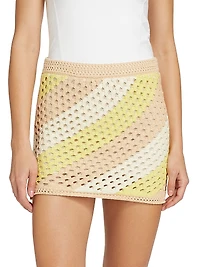 Cotton Striped Crochet Miniskirt