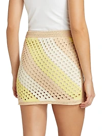 Cotton Striped Crochet Miniskirt