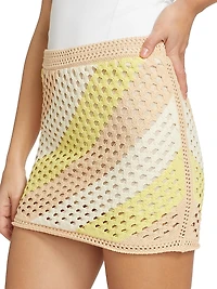 Cotton Striped Crochet Miniskirt