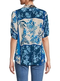 Steph Floral Windowpane Silk Shirt