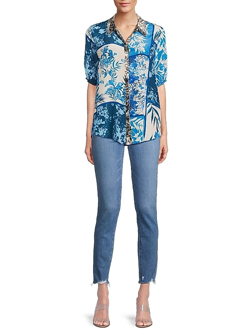 Steph Floral Windowpane Silk Shirt