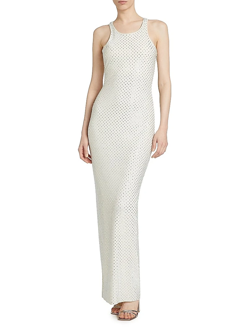 Mesh Rhinestone Maxi Dress