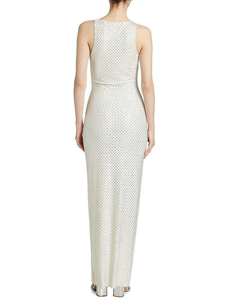 Mesh Rhinestone Maxi Dress