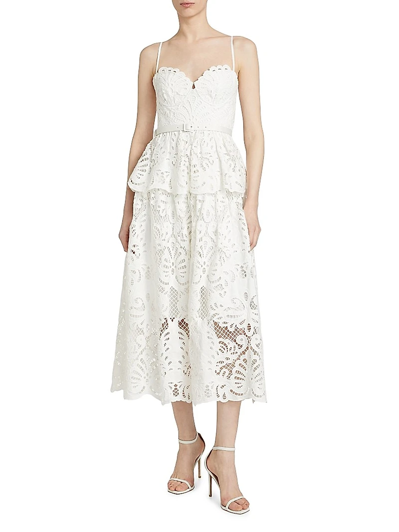 Lace Cotton Tiered Midi-Dress