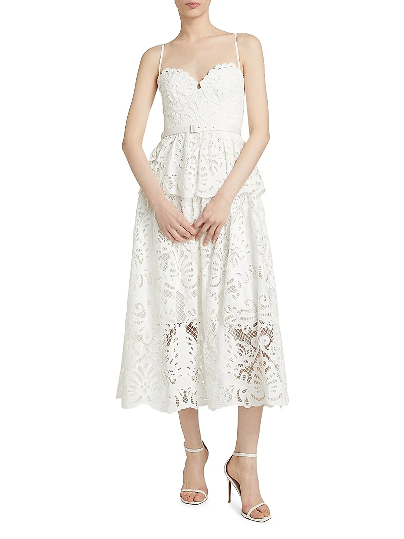 Lace Cotton Tiered Midi-Dress
