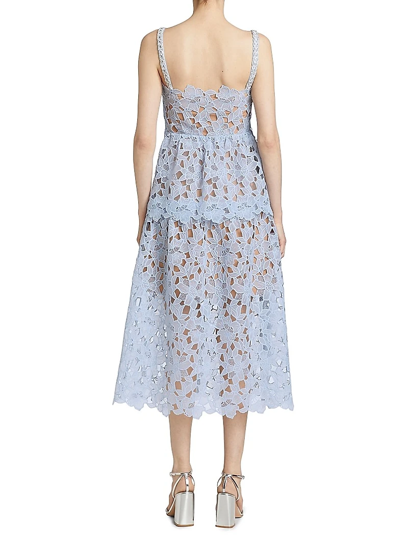 Organza Lace Tiered Midi-Dress