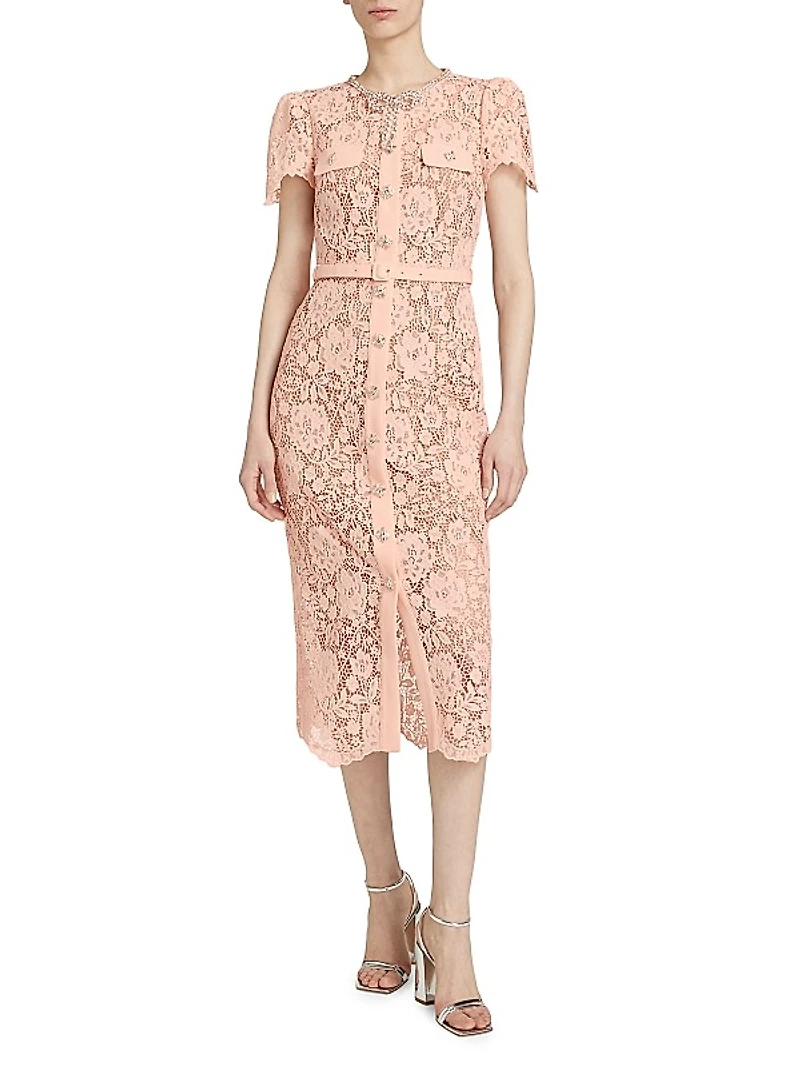 Lace Embellished Bow Midi-Dress