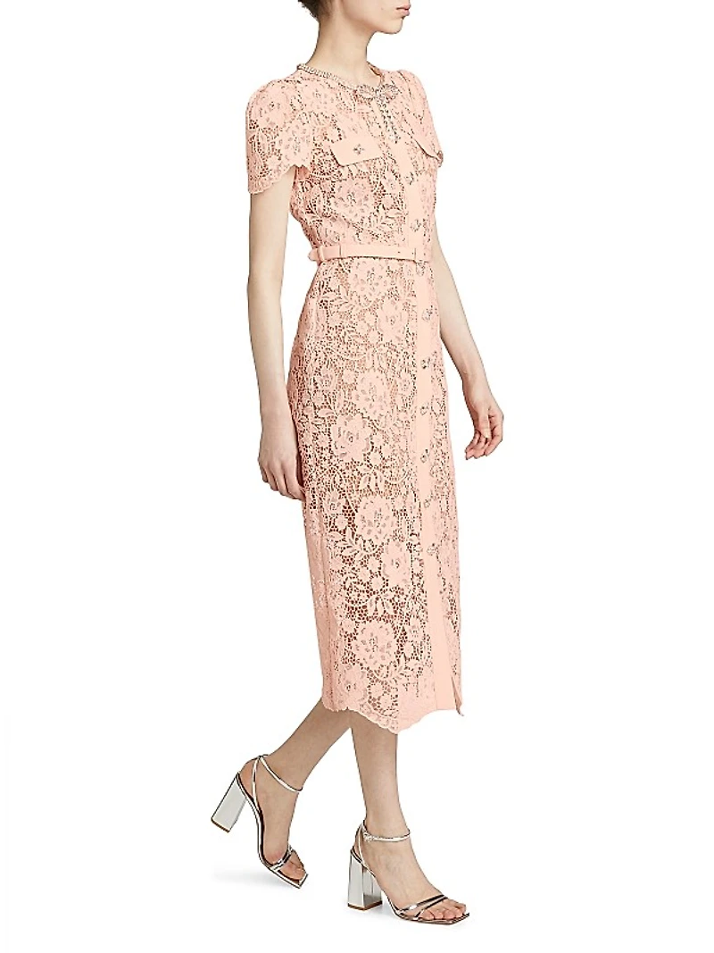 Lace Embellished Bow Midi-Dress