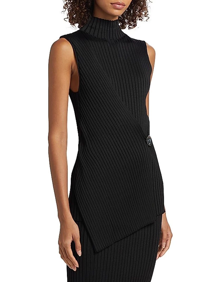 Viscose Rib-Knit Turtleneck Top