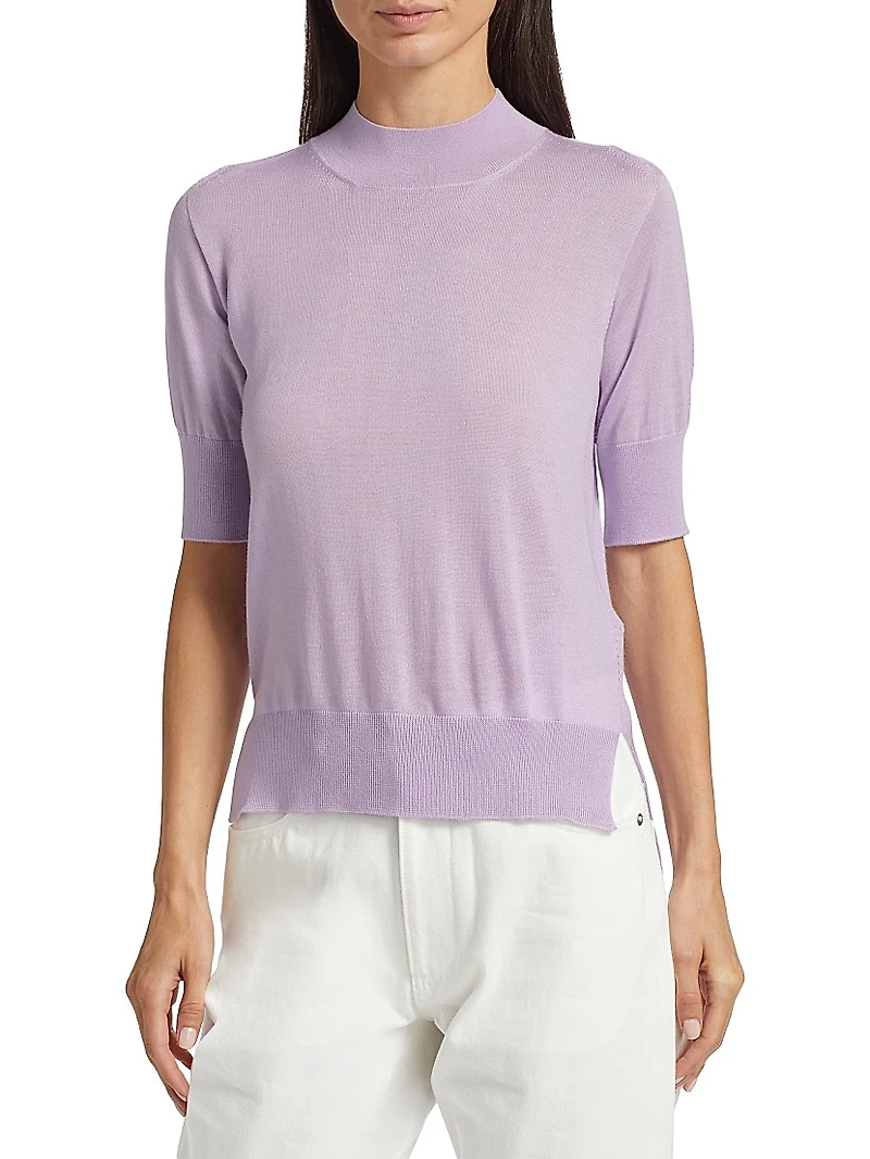 Wool & Cashmere-Blend Rib-Knit Trim Sweater