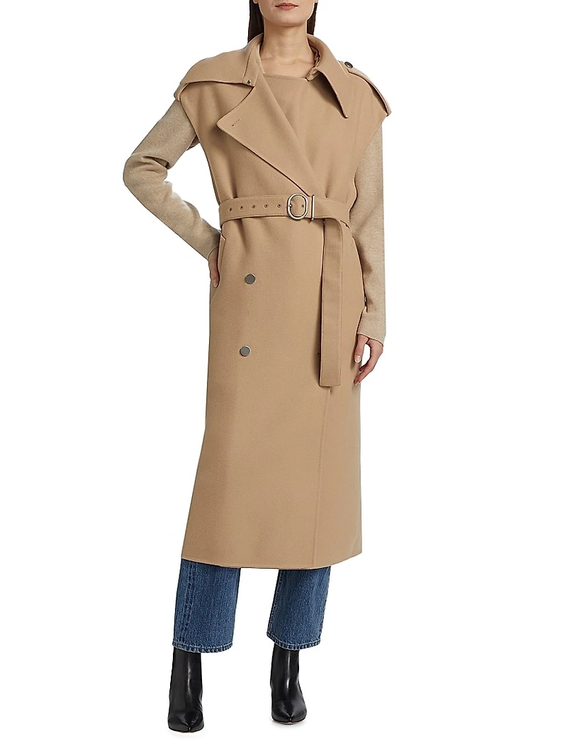 Sleeveless Wool Trench Coat