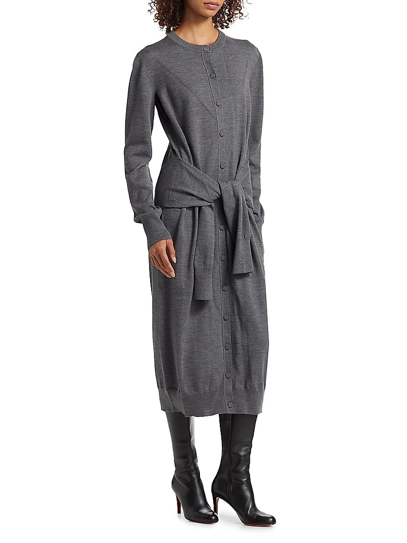 Wool Tie-Waist Maxi Dress