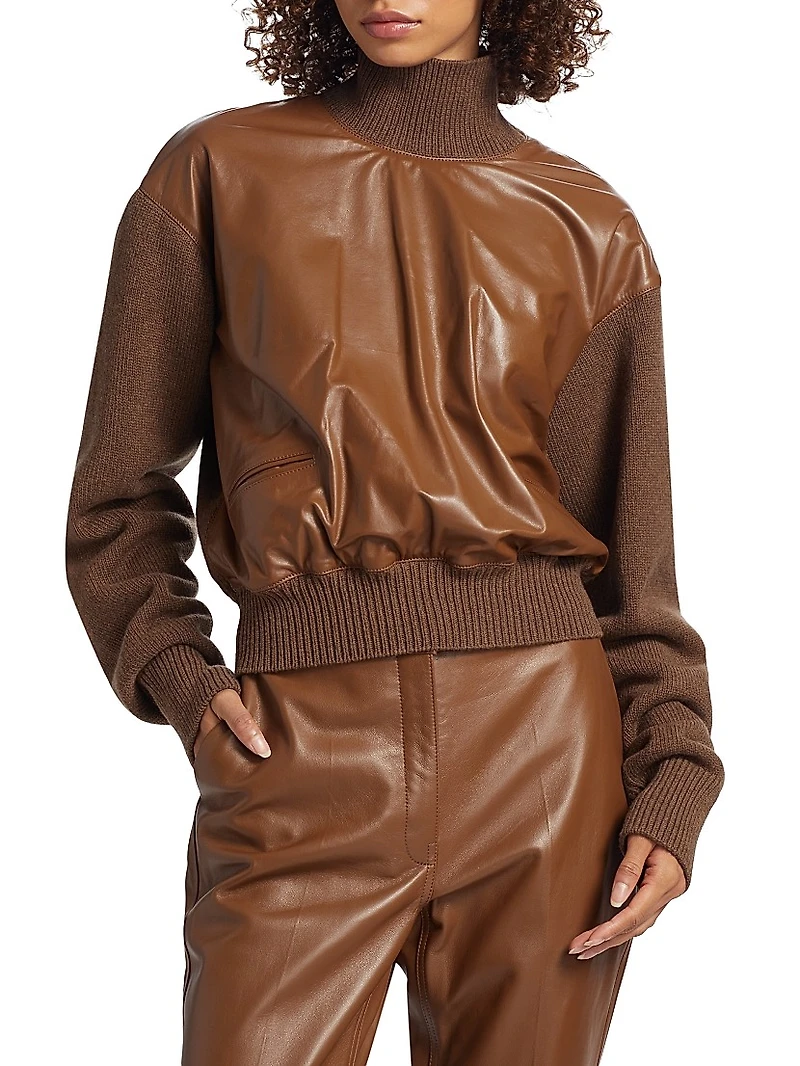 Mock Turtleneck Mix Media Sweater