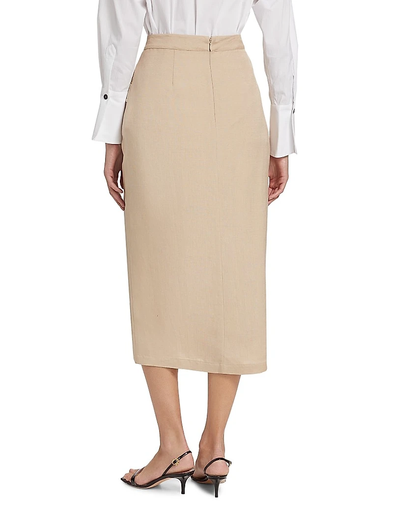 Linen-Blend Midi-Skirt