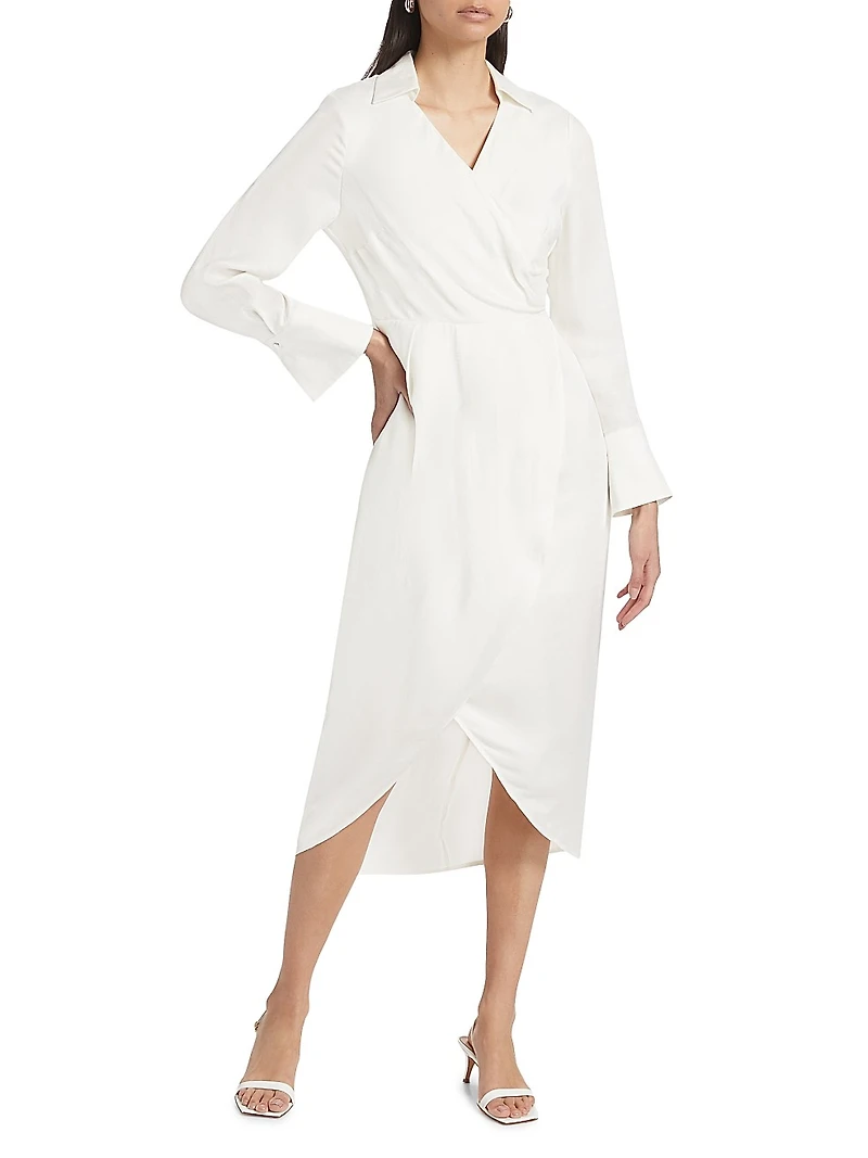 Surplice Long-Sleeve Shirtdress