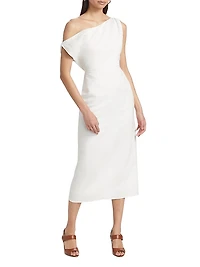 Off-the-Shoulder Linen-Blend Midi-Dress
