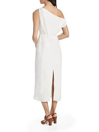 Off-the-Shoulder Linen-Blend Midi-Dress