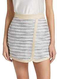 Striped Cotton-Blend Surplice Skort