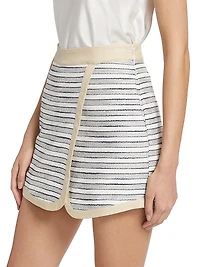 Striped Cotton-Blend Surplice Skort
