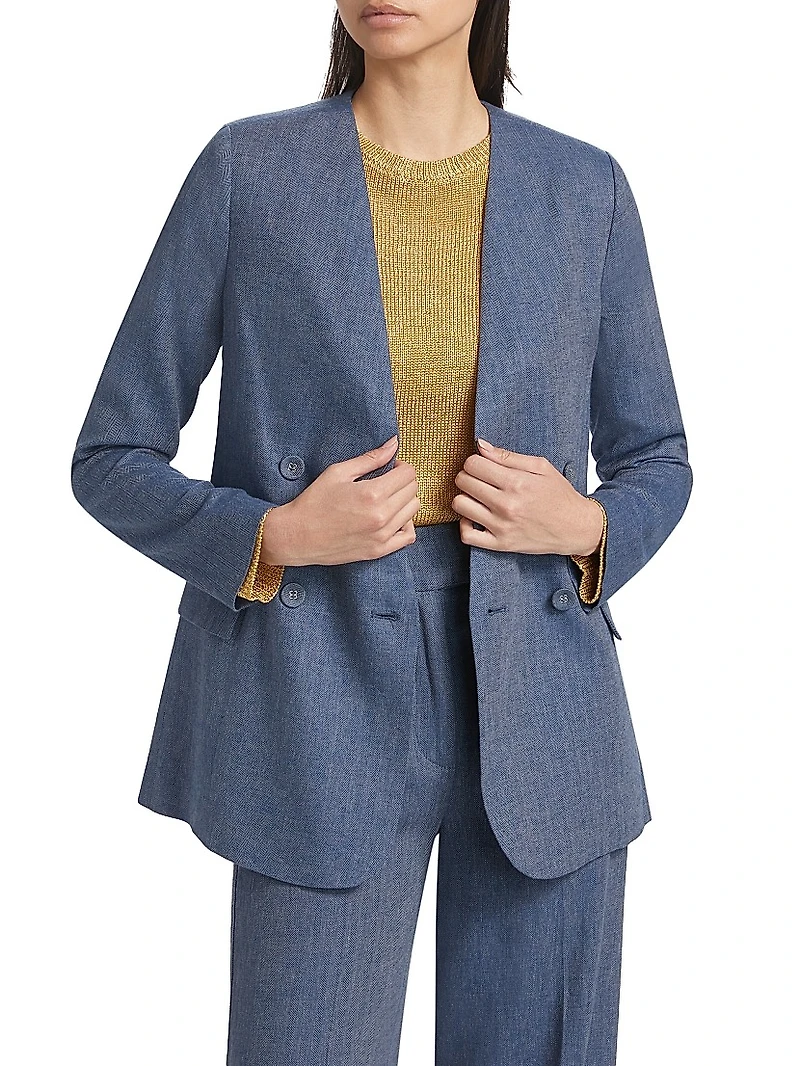 Linen-Blend Double-Breasted Blazer